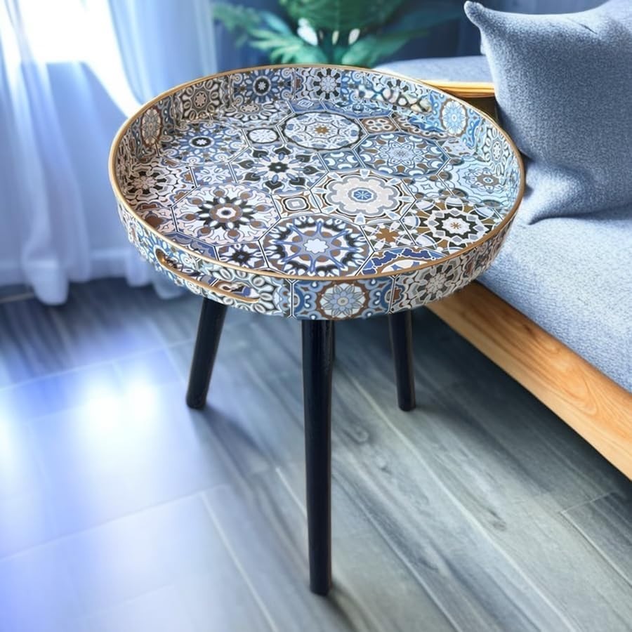 Bohemian Round Side Table – 50x38x38cm Detachable Legs