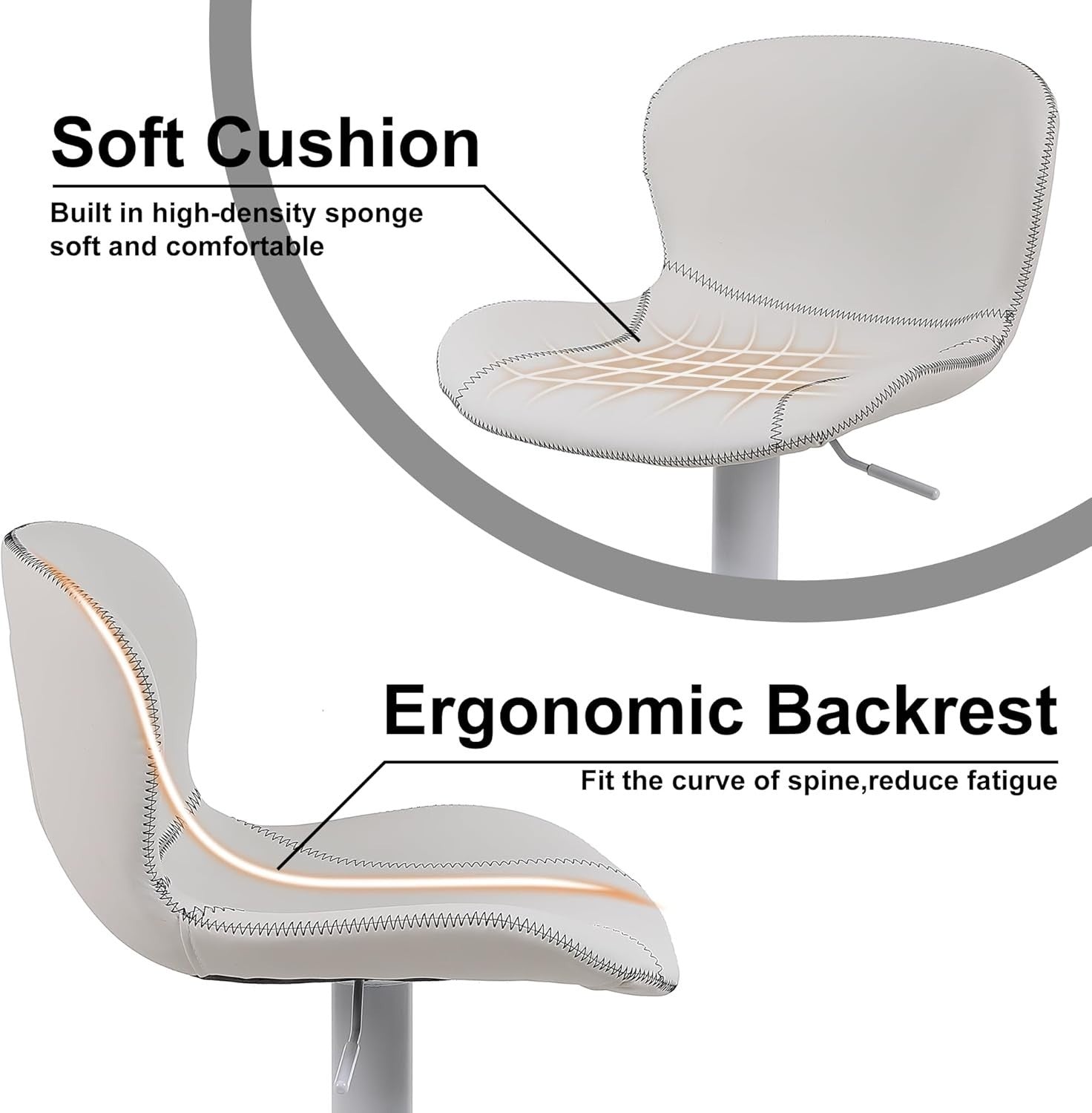 White PU Leather Bar Stools Set of 3 | Adjustable Swivel Counter Chairs