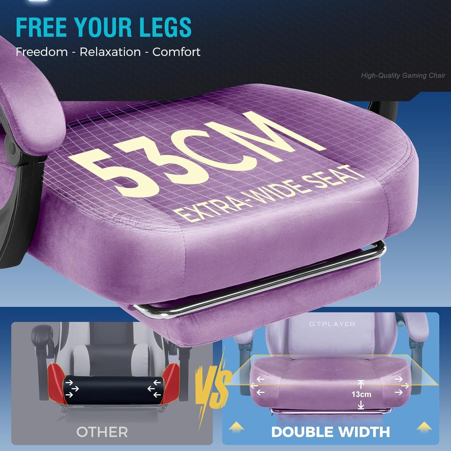 Ergonomic Fabric Gaming Chair w/ Footrest Recliner Light Purple