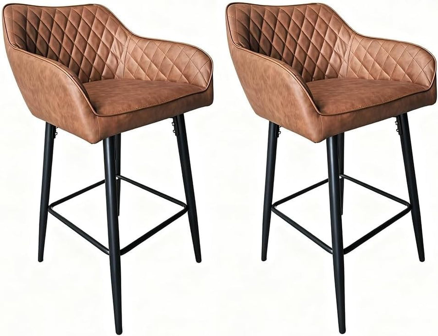 PU Leather Bar Stools with Armrest & Footrest – Brown L-Shape