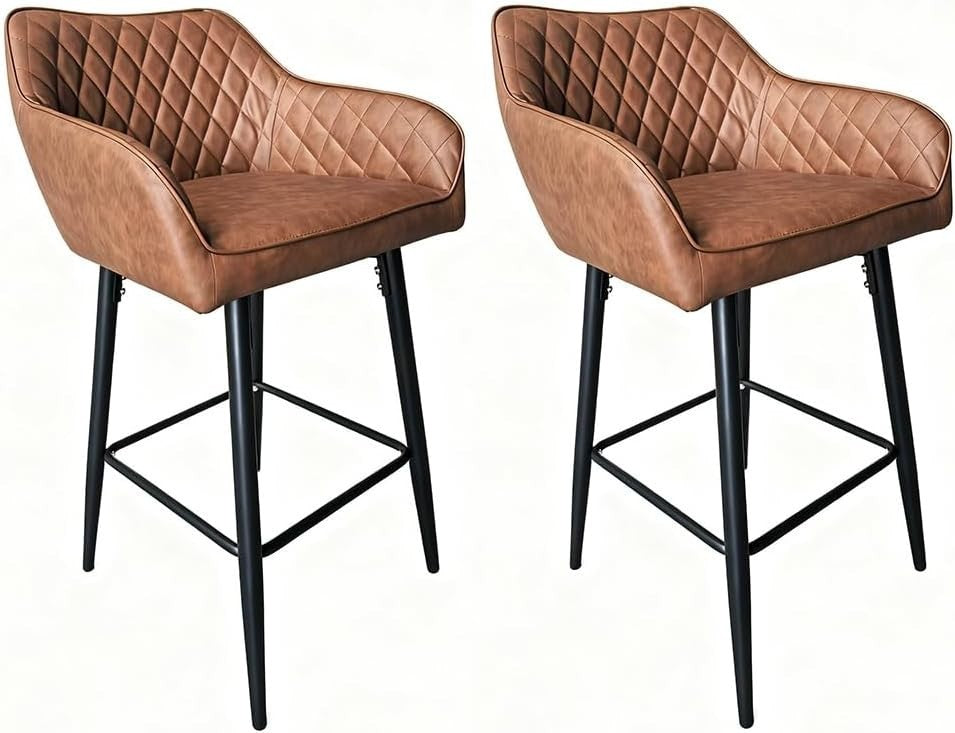 PU Leather Bar Stools with Armrest & Footrest – Brown L-Shape