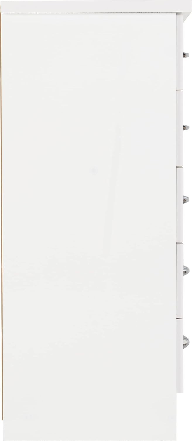 White Gloss 5 Drawer Slim Chest Tall Storage Unit Narrow Bedroom Organiser