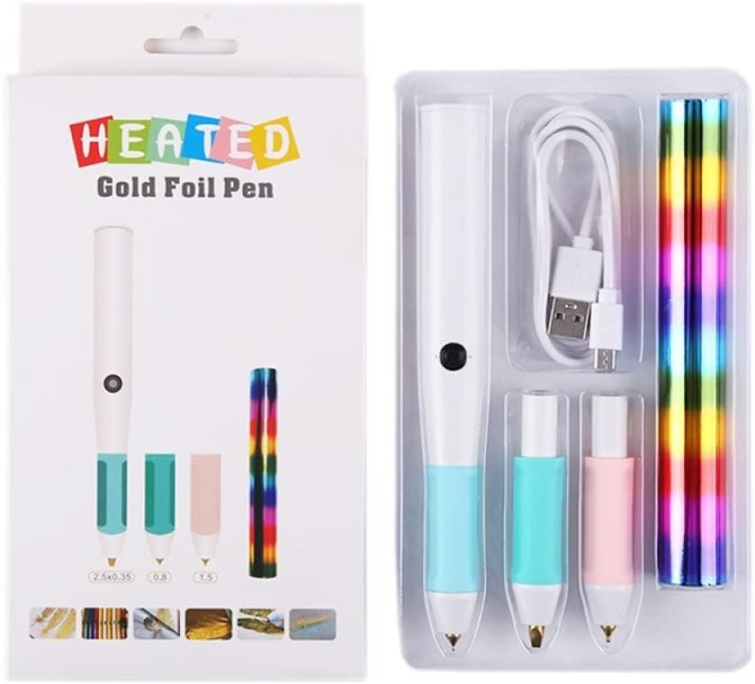 Heat Foil Pen Kit USB 3 Tip Sizes Foil Roll Set for Card Making Scrapbooking