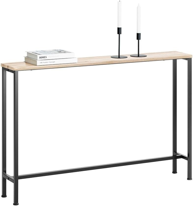 Slim Console Table 120x20x80cm Light Wood Effect Sturdy Metal Frame