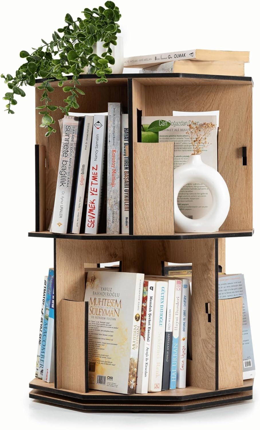 2 Tier Rotating Kids Bookshelf Oak Corner Shelf Space-Saving Storage Organizer