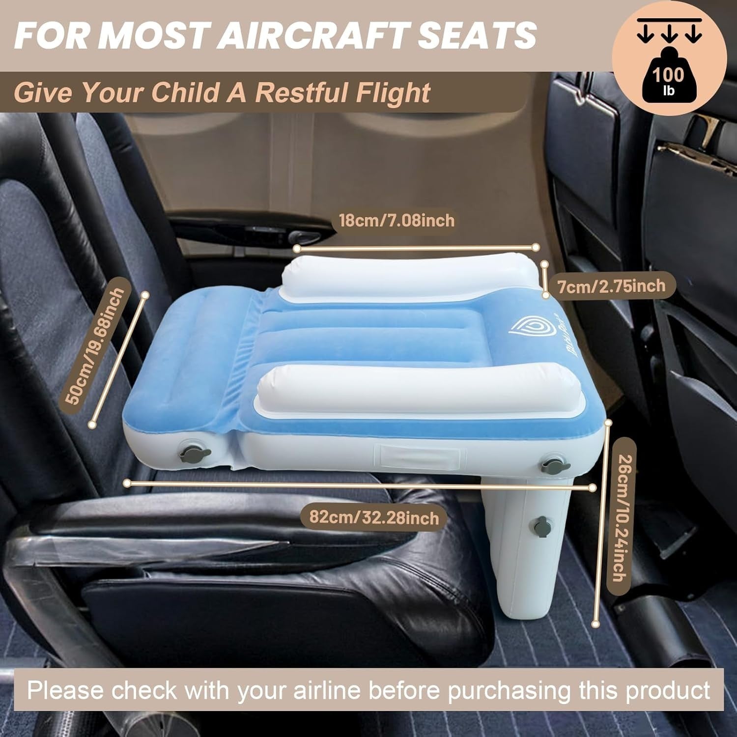Inflatable Toddler Travel Bed for Airplane and Train with Safety Edges