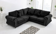Black Plush Velvet Corner Sofa 5 Seater with Foam Cushions & Chrome Feet