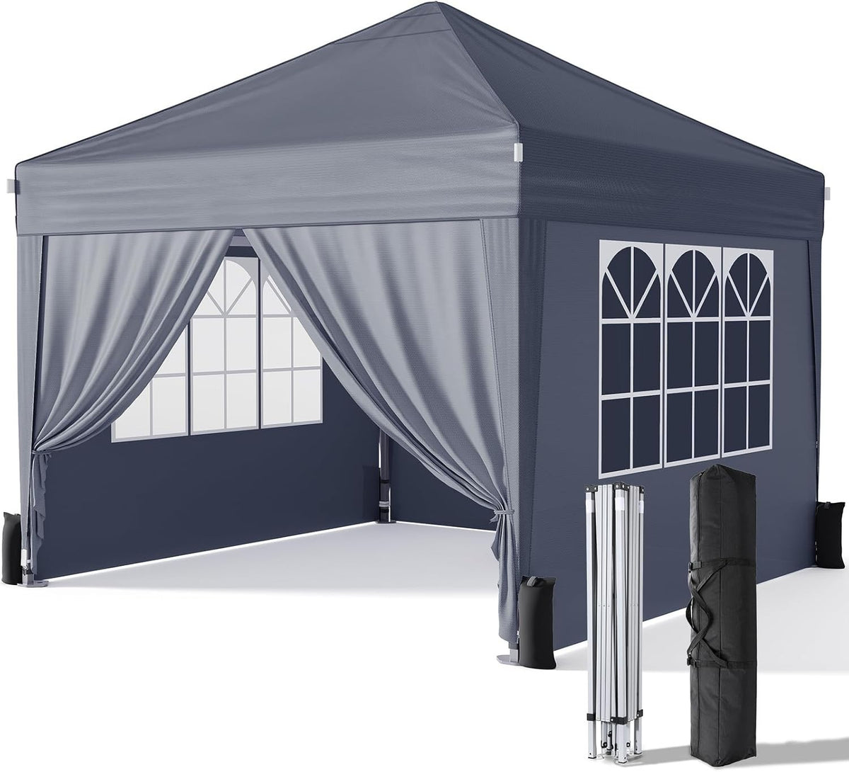 3x3m Dark Grey Pop-Up Gazebo with Sides Waterproof Steel Frame Party Tent
