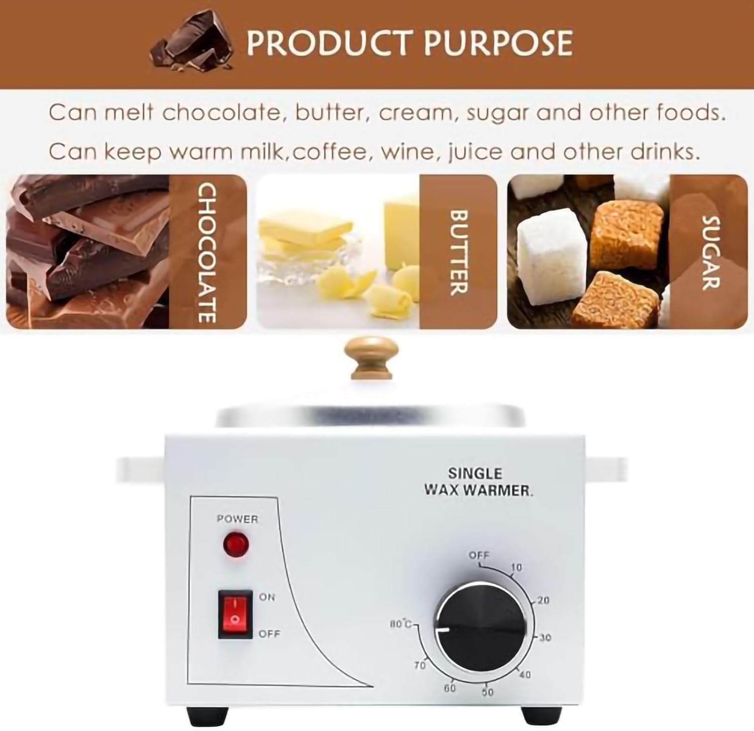 Electric Chocolate Melting Machine 600ml Fondue Pot Temperature Control