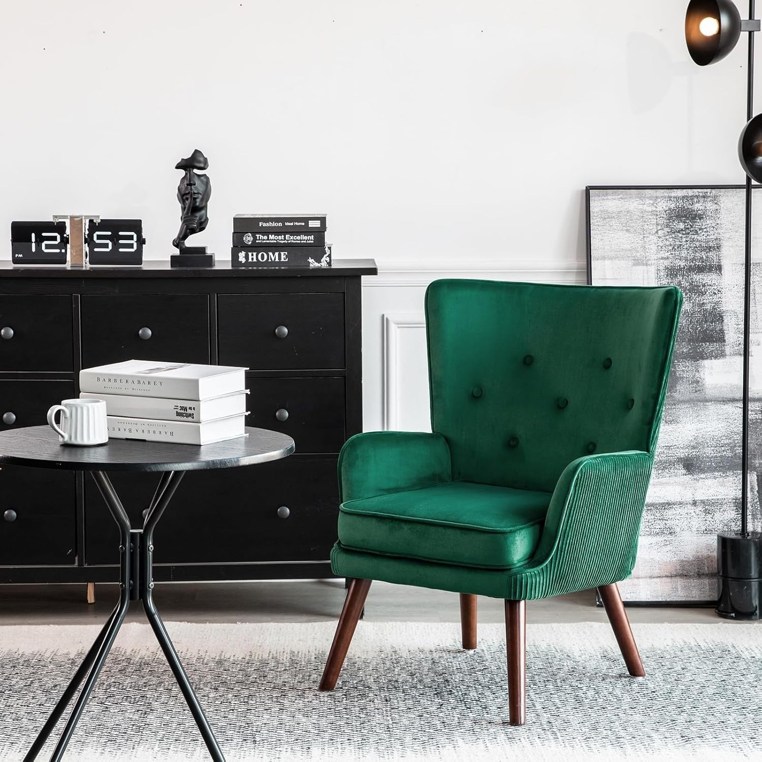 Velvet Wingback Armchair Green Accent Chair Living Room Sofa Tub Seat