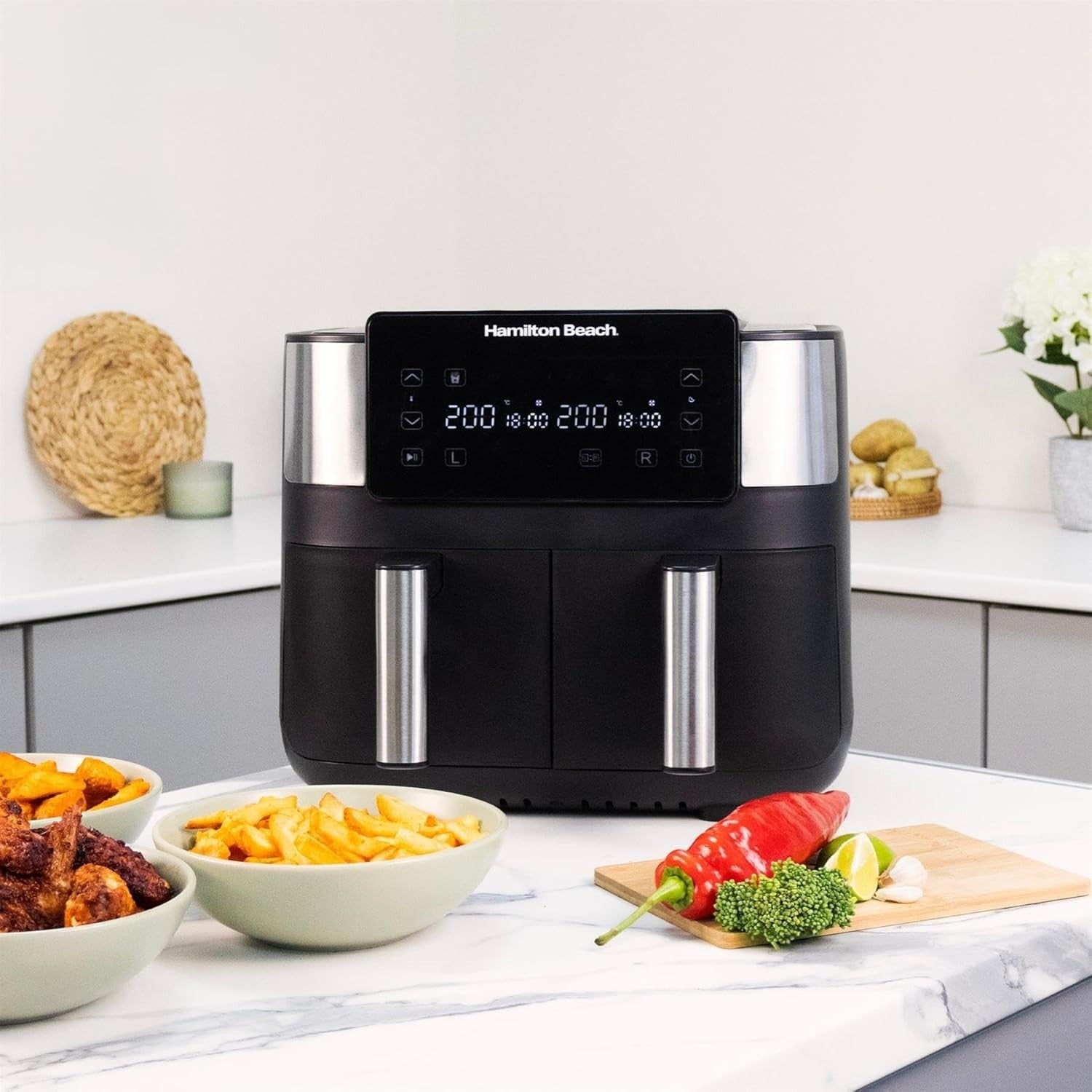 8L Dual Drawer Air Fryer Sync Finish 6 Presets 8 Portions Low Oil Fast