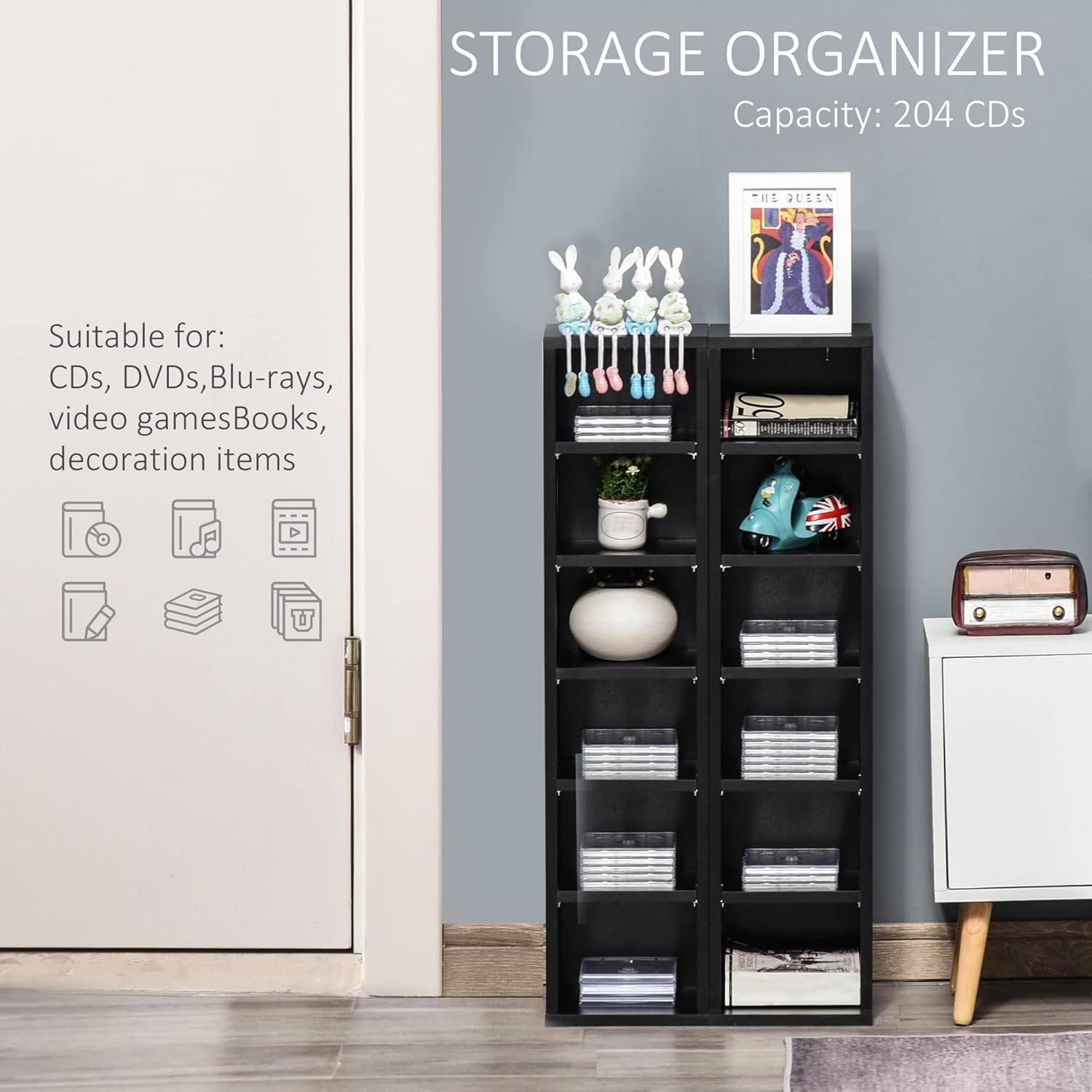 Modern 8-Cube Tall Bookcase Room Divider – Freestanding Storage Shelf White