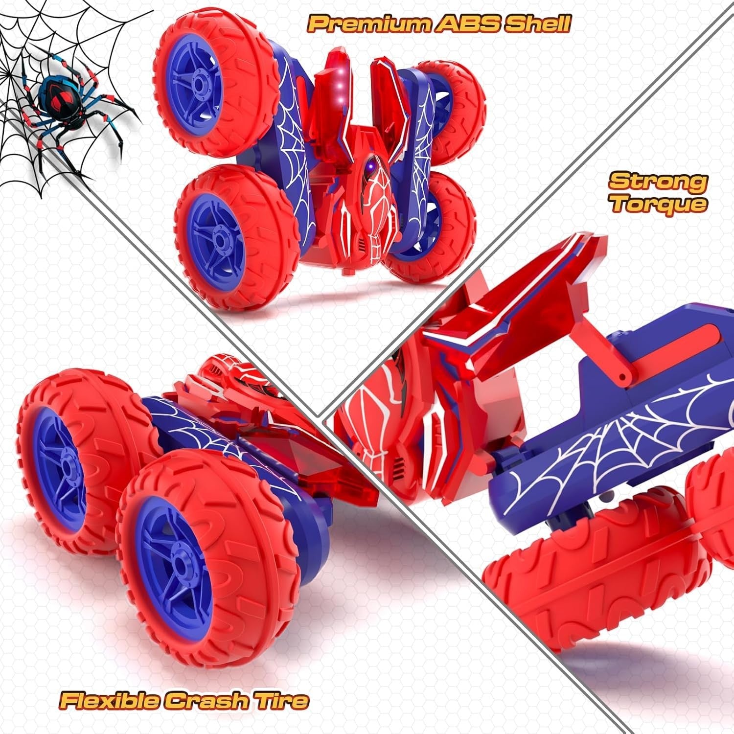 4WD Spider Stunt RC Car with Full-Body Lights – 360° Flip Toy for Kids 3–8+