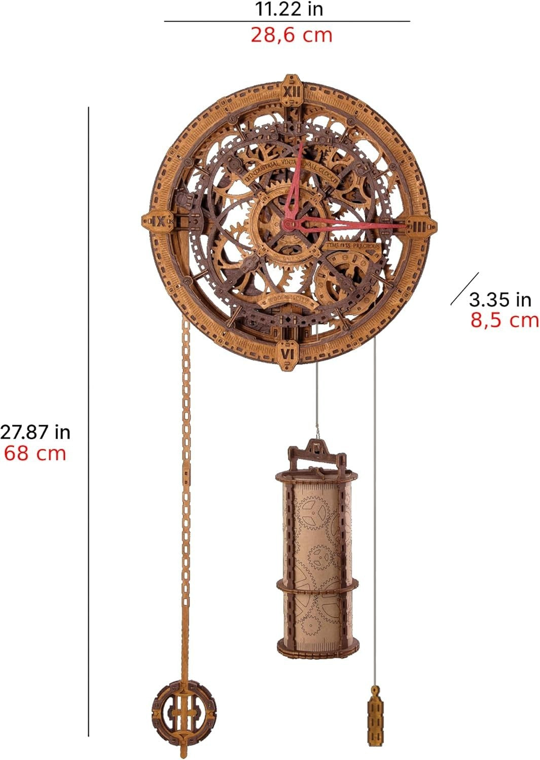 Vintage Industrial Wooden 3D Puzzle Clock Kit with Pendulum for Adults DIY