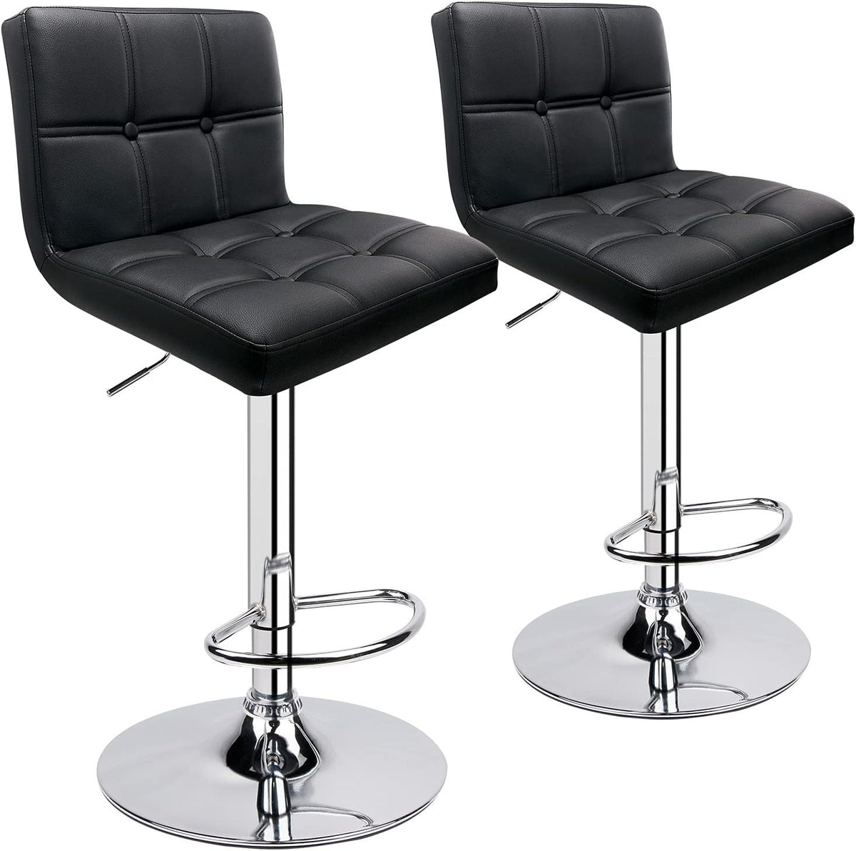 Adjustable Black PU Leather Bar Stools Set of 2 | Swivel Counter Chairs