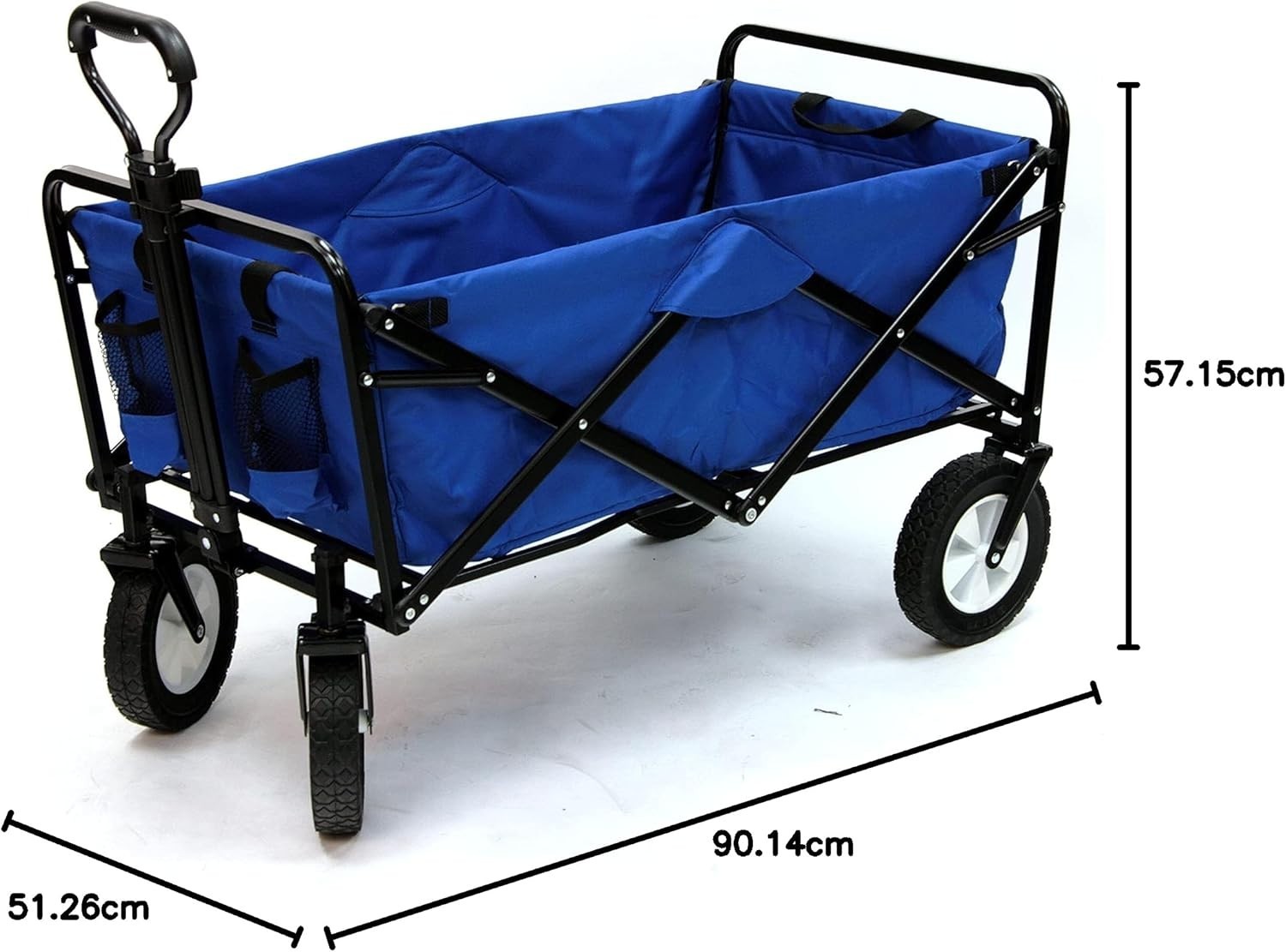 Blue Folding Utility Wagon Large Capacity Collapsible Outdoor Cart w/ Handle