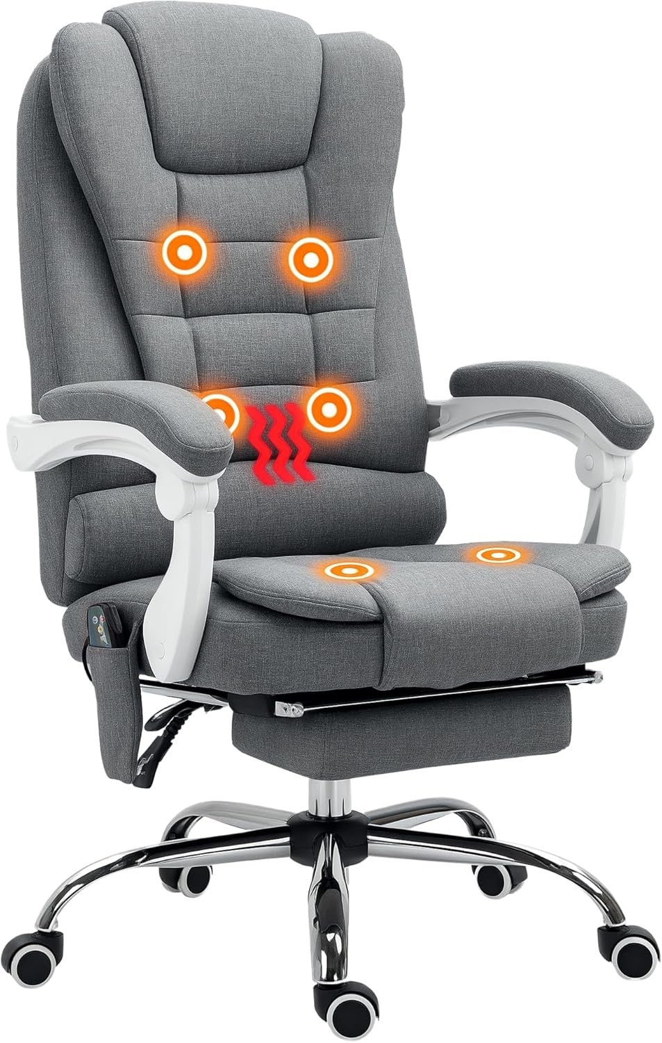Massage Office Chair Recliner Heated Seat Footrest High Back Home Desk Grey