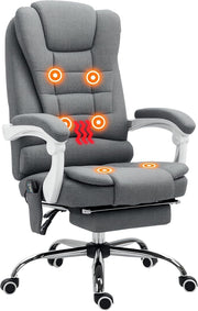 Massage Office Chair Recliner Heated Seat Footrest High Back Home Desk Grey