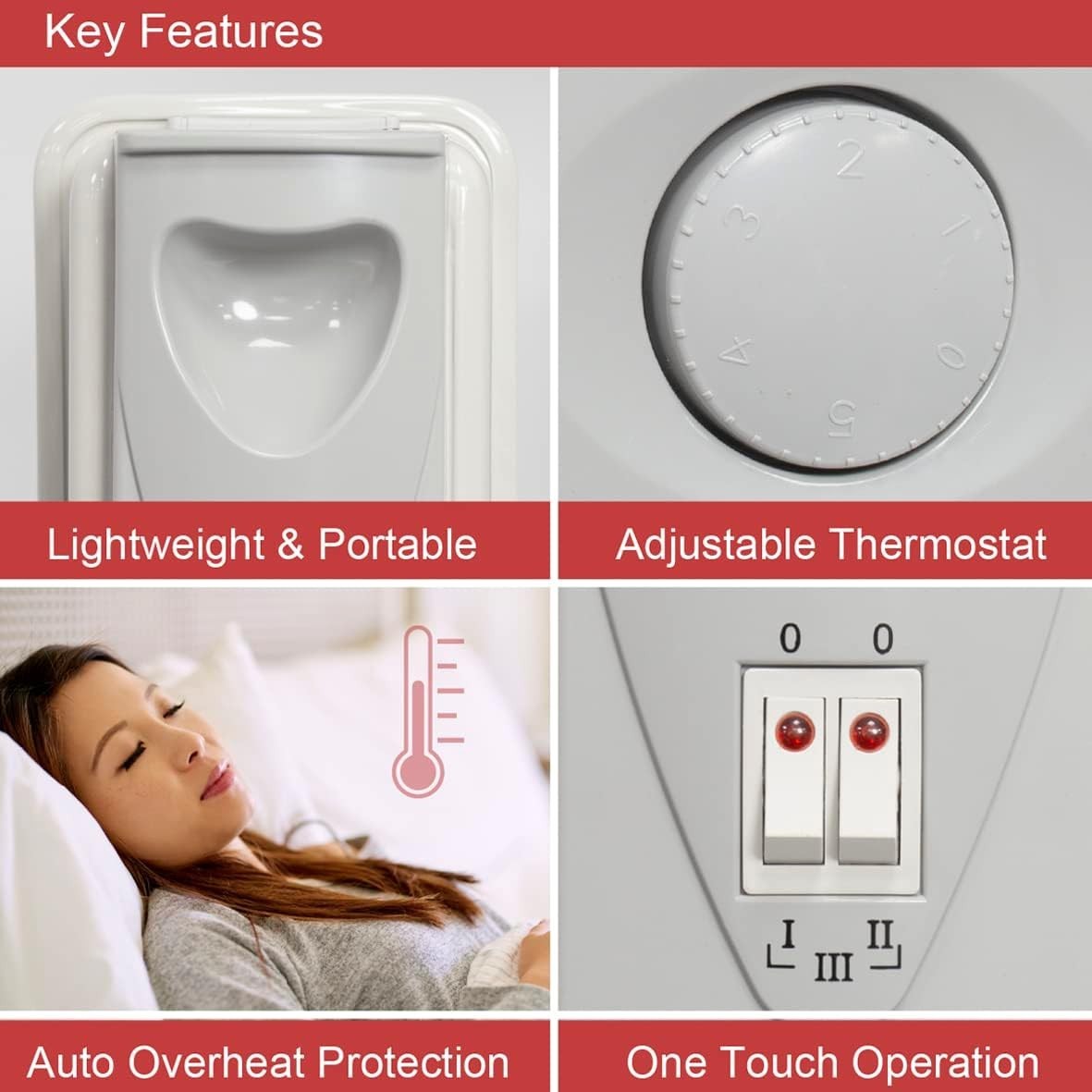 Portable 13-Fin Oil Filled Radiator 2500W Adjustable Thermostat White