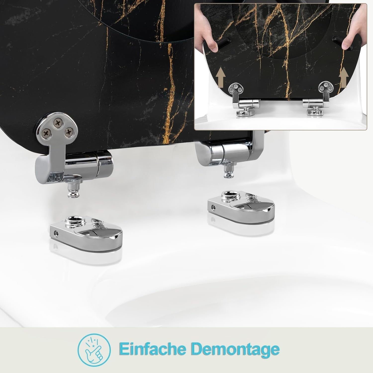 Soft Close O-Shaped Toilet Seat Quick Release MDF Black Granite Heavy Duty