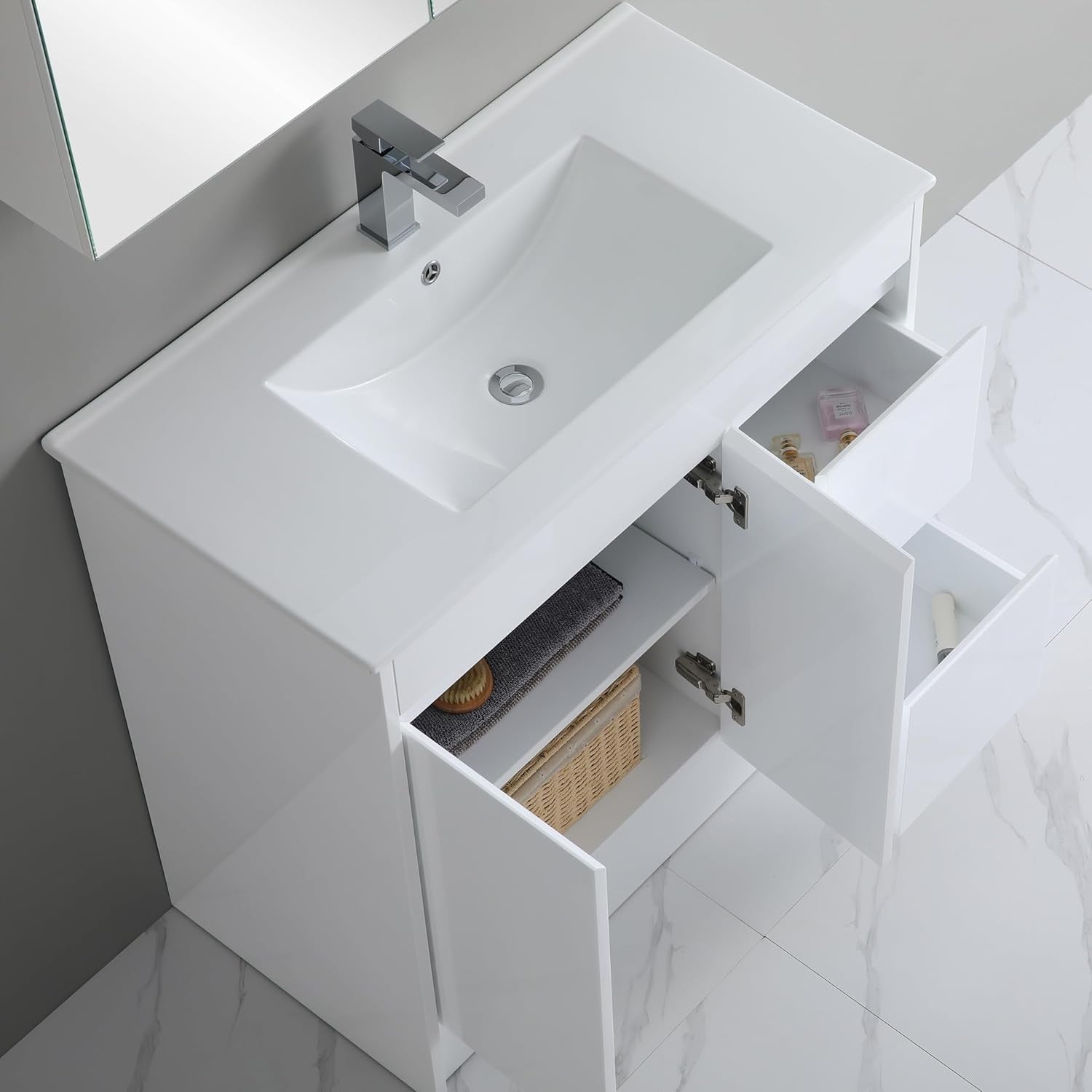 900mm White Bathroom Vanity Unit with Basin 2 Drawer Cupboard Storage Cabinet