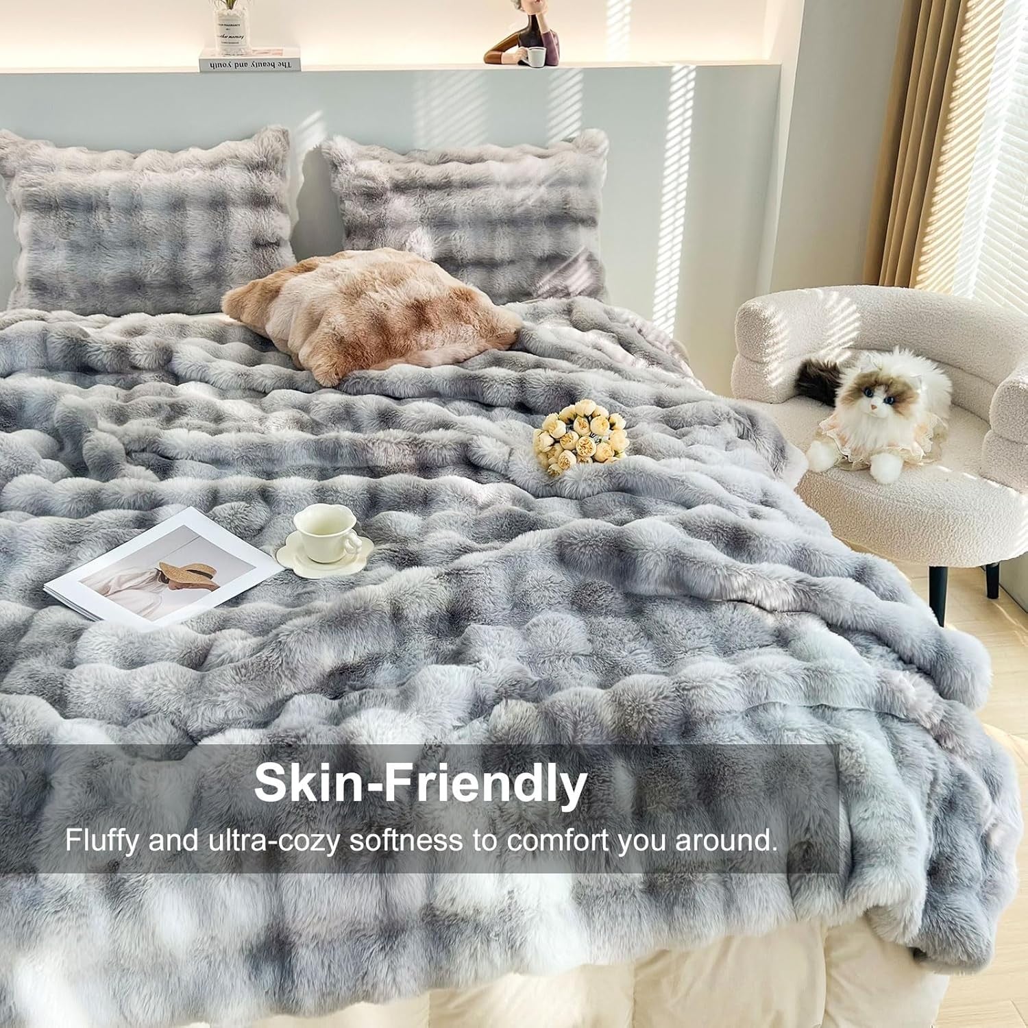 Luxury Thick Plush Fleece Throw Blanket Soft Warm Sofa Bed Tie Dye Grey 100x160c