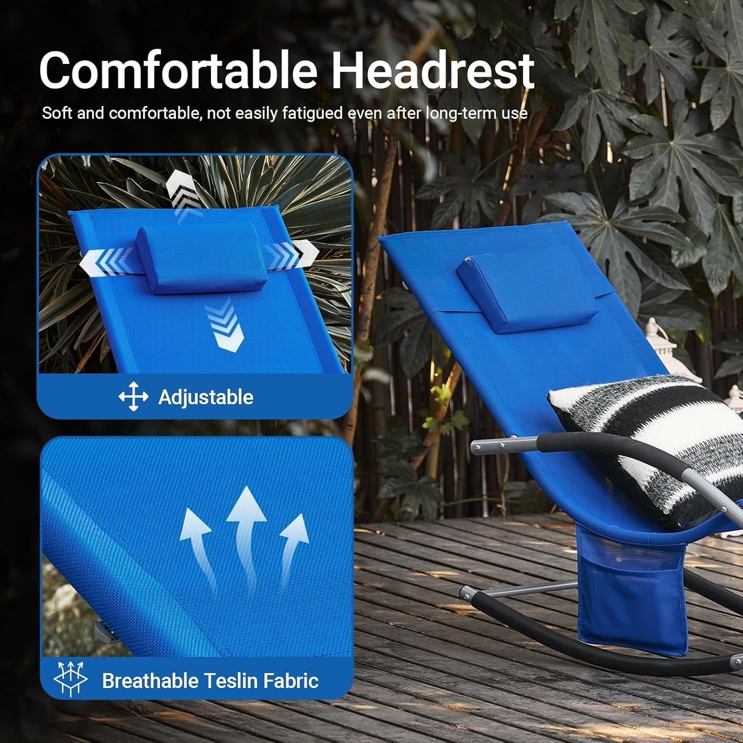 Rocking Sun Lounger Recliner Chair Cushion Garden Pool Patio Outdoor