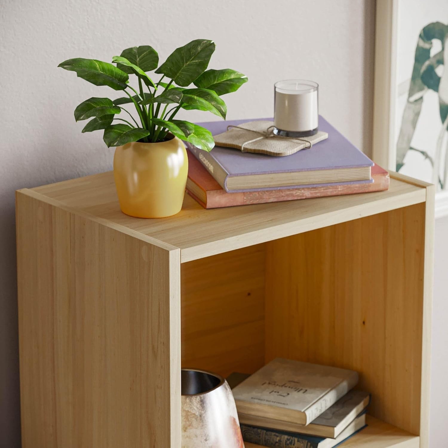 4 Tier Oak Wooden Cube Bookcase Small Storage Shelf for Living Room Office