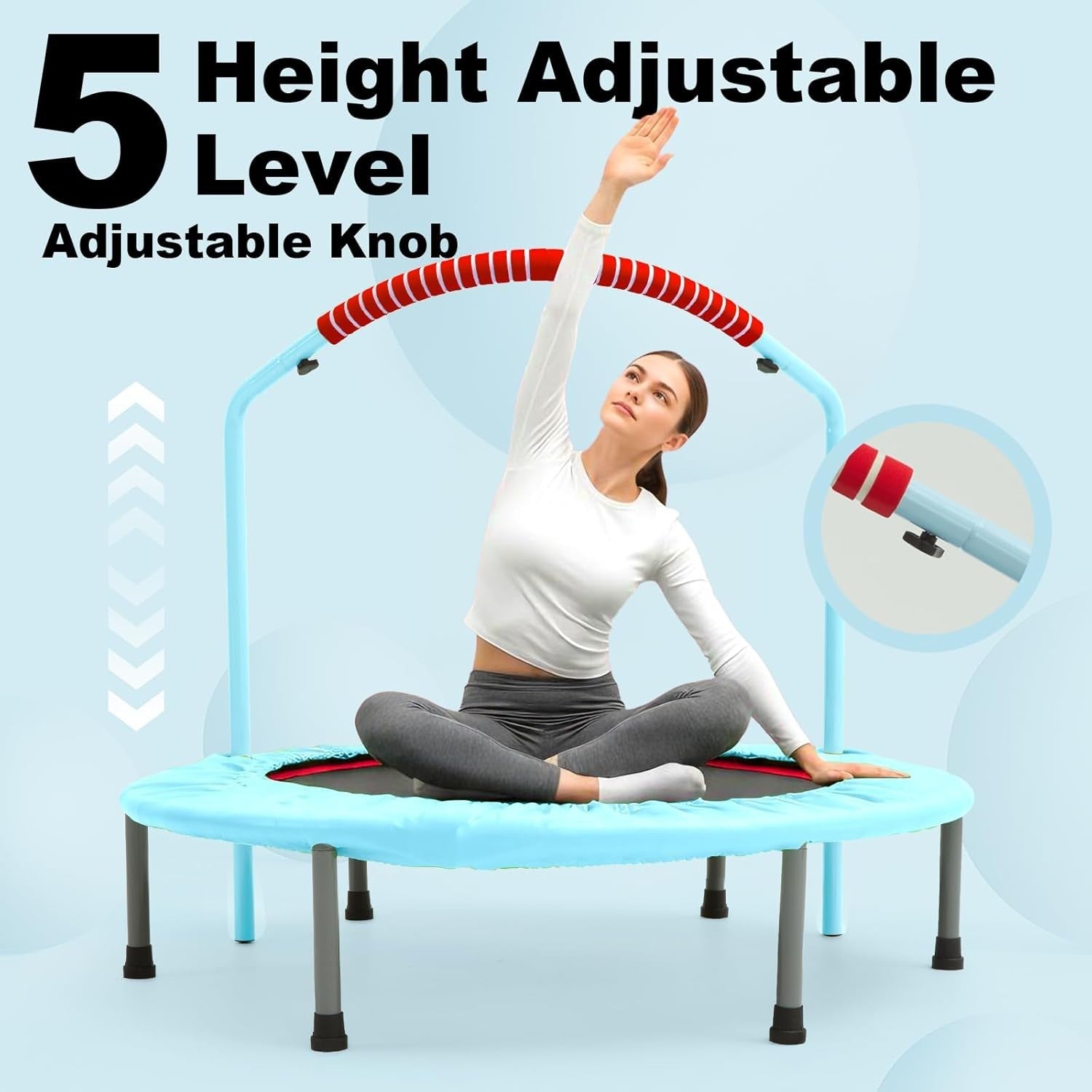 38'' Foldable Fitness Trampoline Adult Rebounder Adjustable Handle 220lb