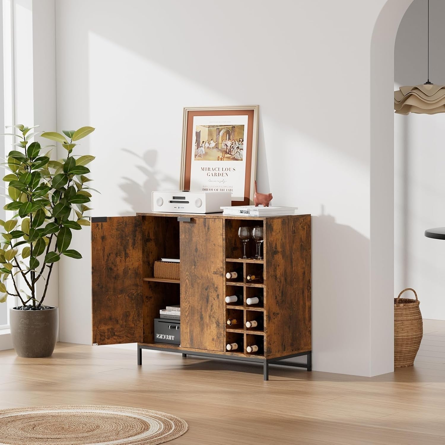 Rustic Sideboard Cabinet with Wine Rack Storage | 2 Door Cupboard | 90cm Console