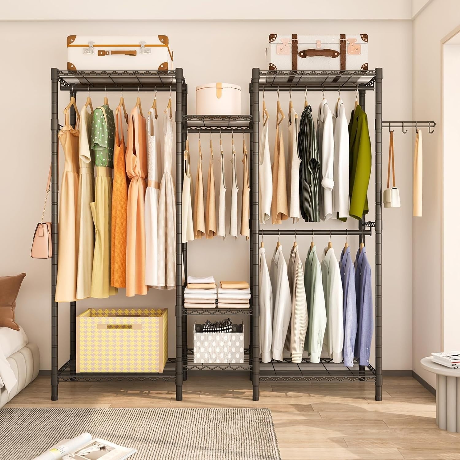 Heavy Duty Clothes Rail 7 Tier Adjustable Shelves 4 Rods White