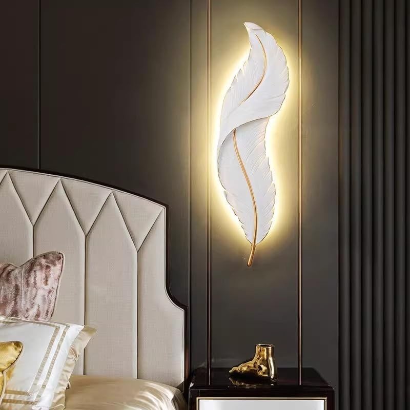 LED Resin Feather Wall Light 63cm, 3-Color Dimmable, Cozy Ambient Glow