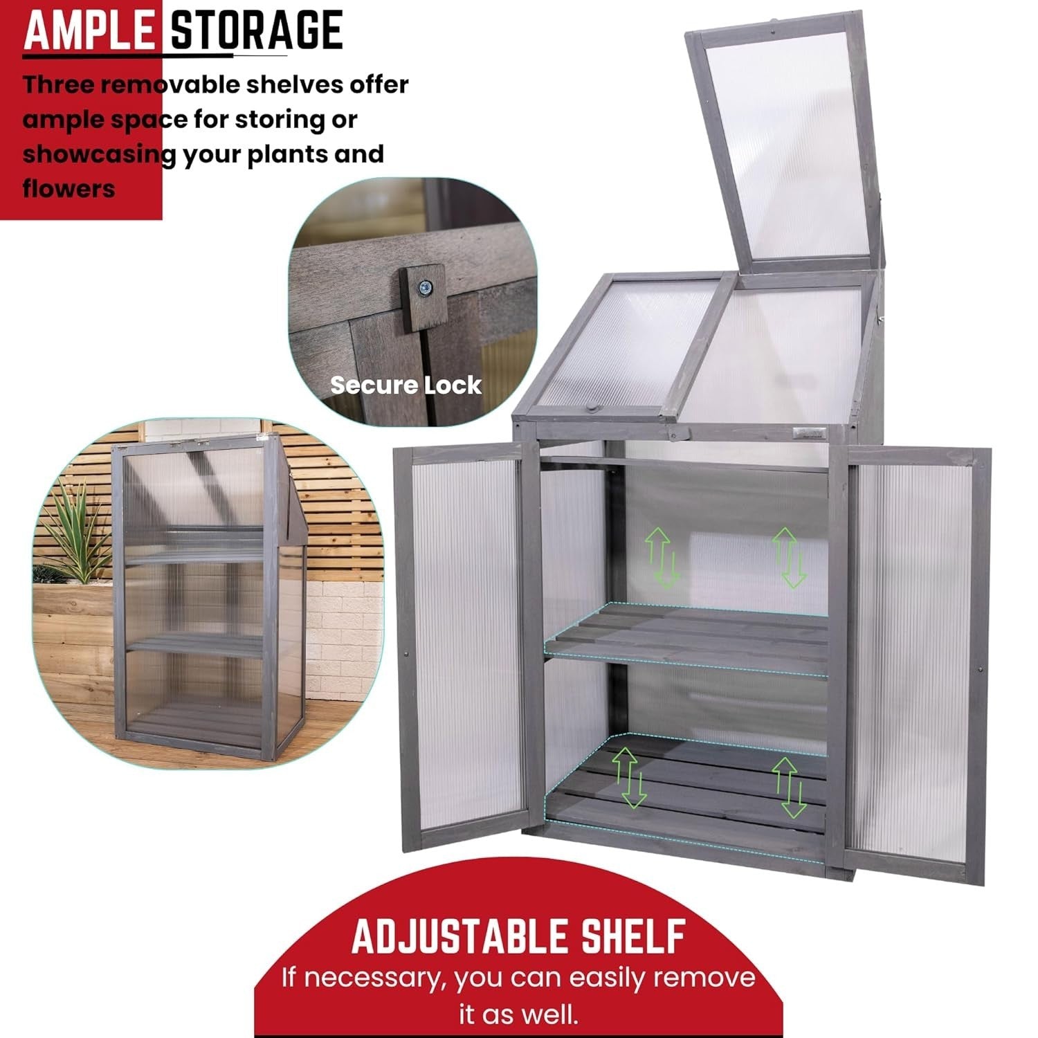 Grey Wooden Mini Greenhouse Cold Frame with Polycarbonate Panels H120xW69xD49cm