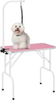 Foldable Dog Grooming Table Adjustable Arm Non Slip Waterproof 100kg Pink