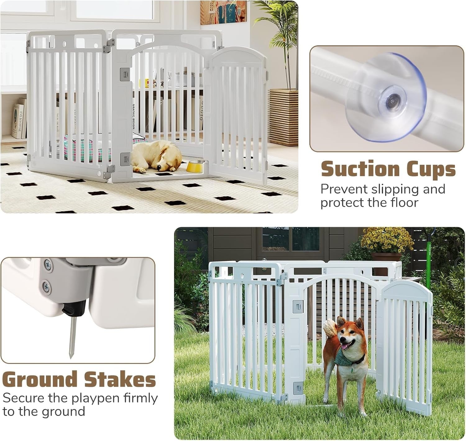 Foldable Dog Playpen with Lockable Gate for Small & Medium Pets Indoor Outdoor