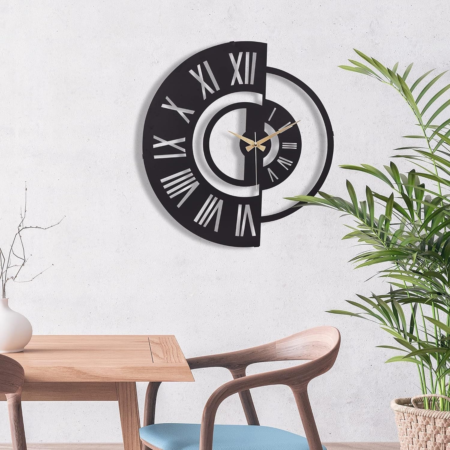 50cm Large Metal Wall Clock Modern Roman Numerals Silent Quartz Home Decor