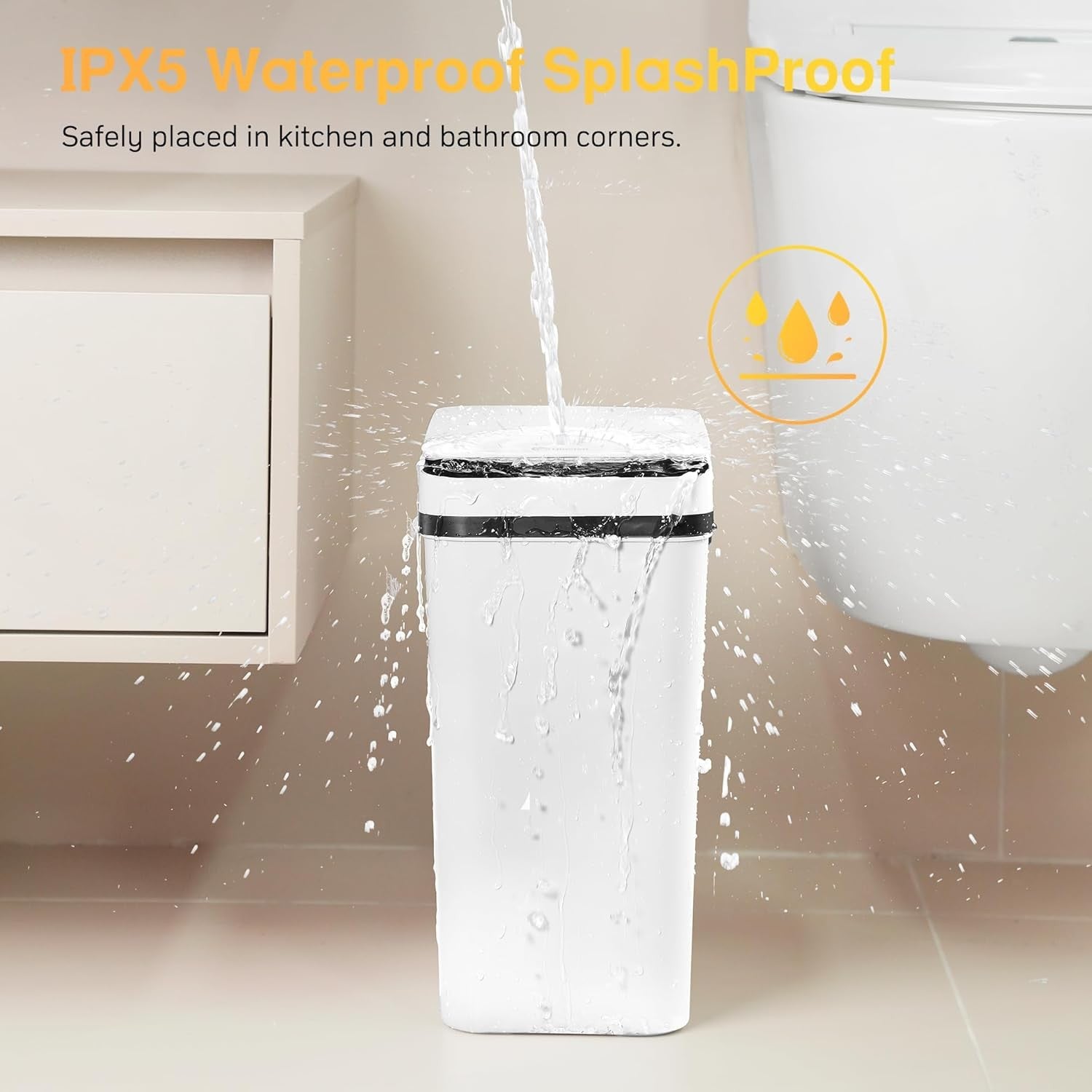 2.6 Gallon Touchless Motion Sensor Bathroom Trash Can Black