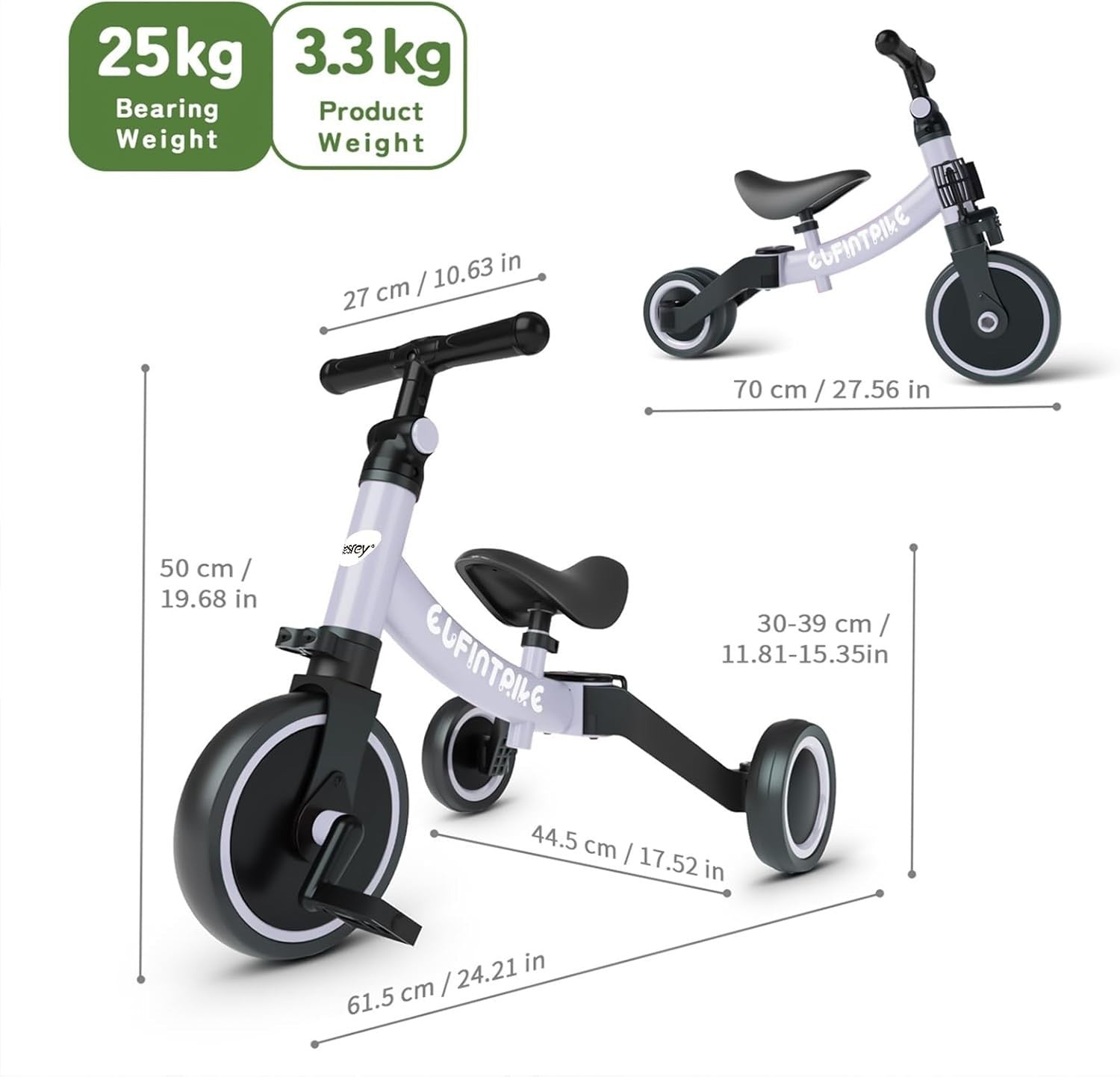 5 In 1 Toddler Tricycle Balance Bike Ride On Toy Removable Pedals Purple