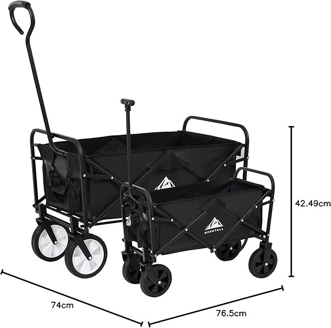 Mini Foldable Black Wagon – Portable Garden Trolley Cart w/ 60kg Load Capacity
