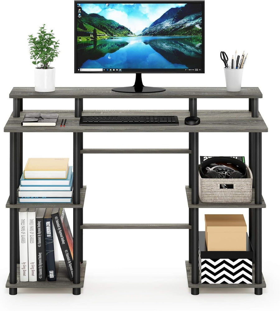 Compact Computer Desk with Shelves, Modern Oak Office Table 113x48x86cm