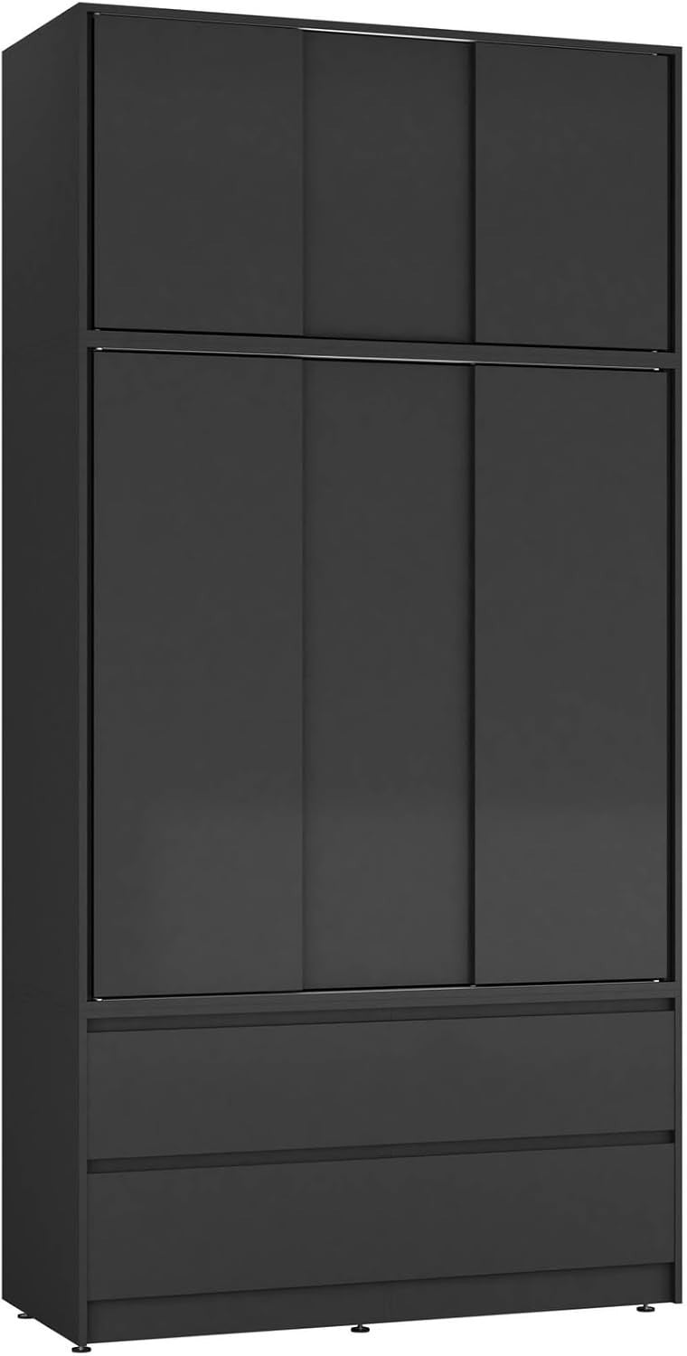Black 6 Door Sliding Wardrobe with Drawers 240cm Modern Closet Storage