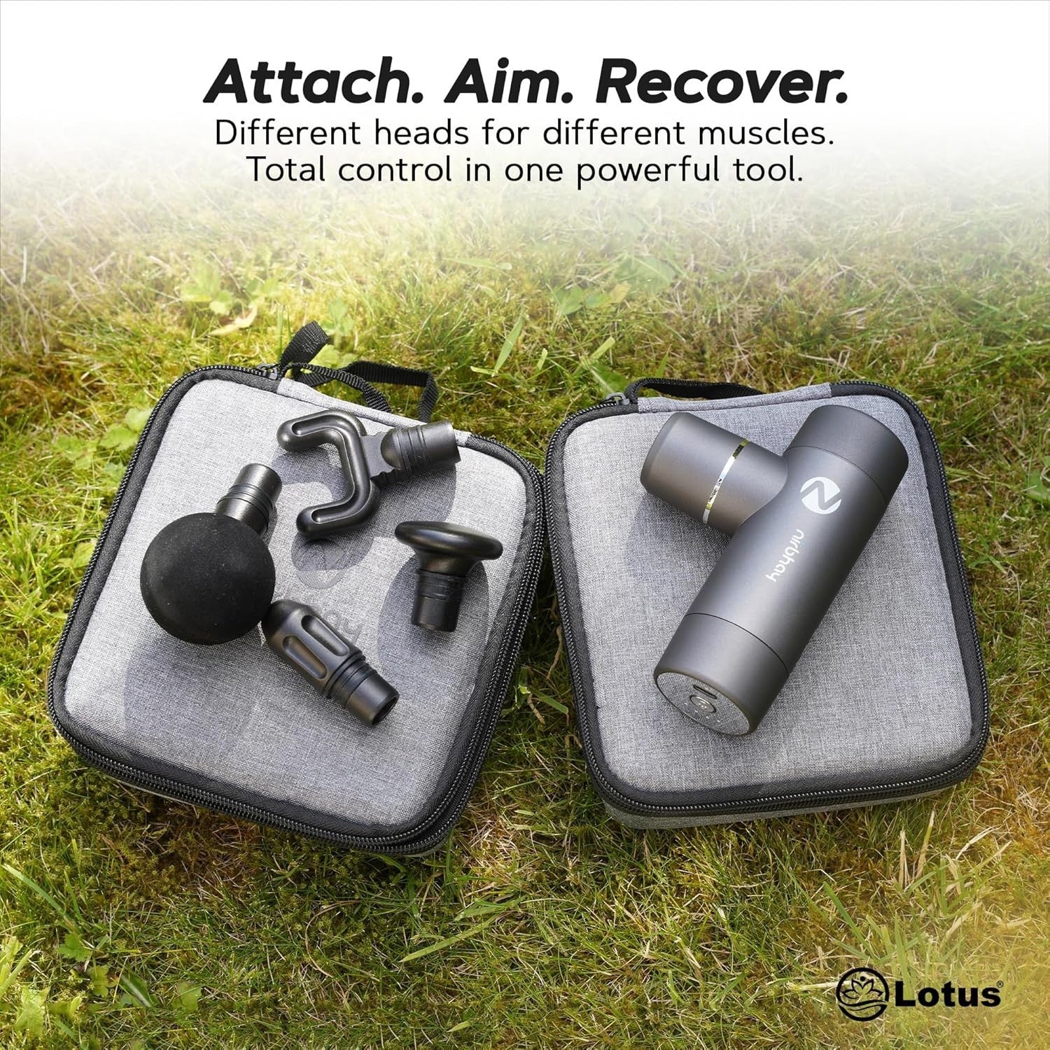 Compact Deep Tissue Massage Gun Quiet Percussion Relief 4 Heads Carry Case