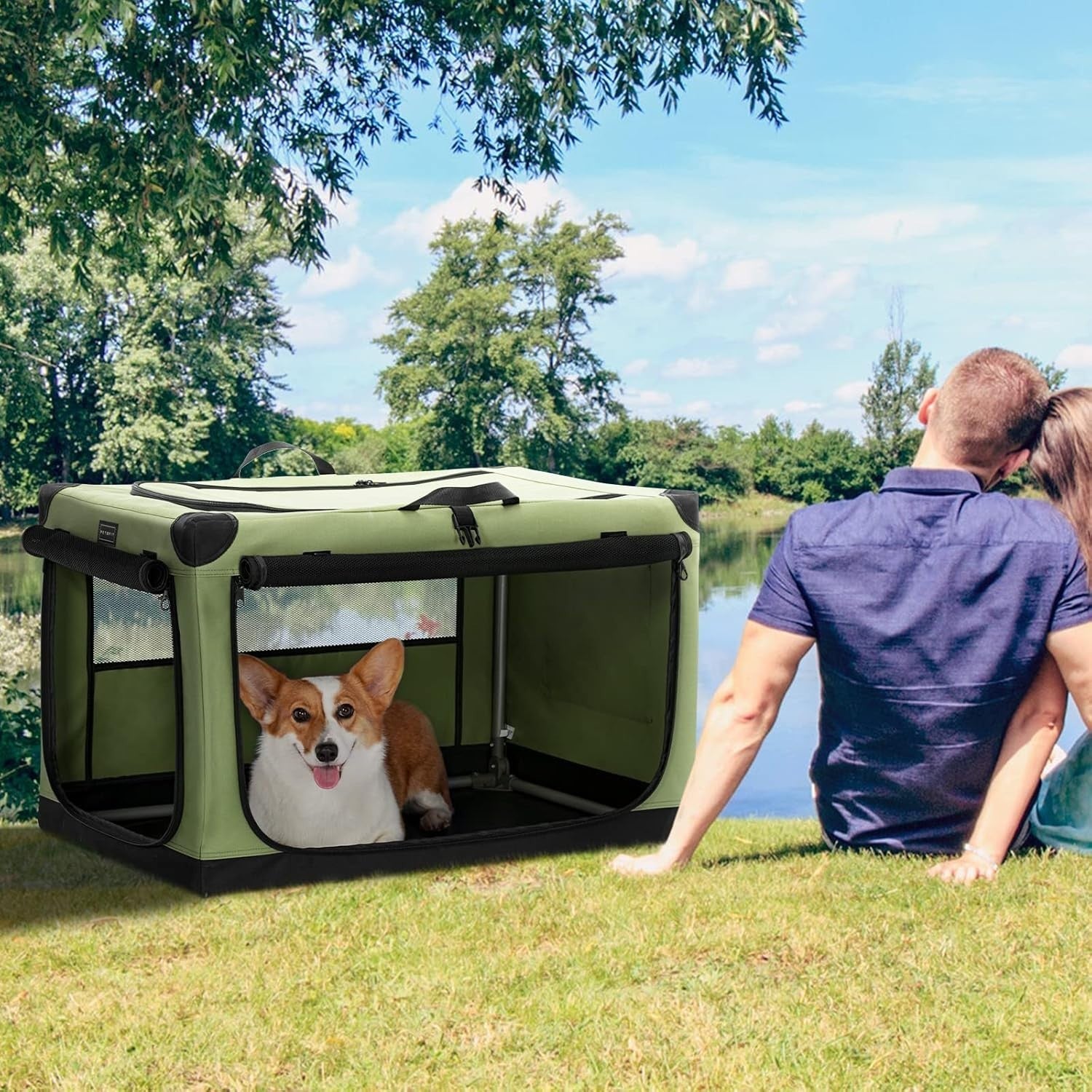 Petsfit Foldable Soft Dog Crate with Dual Lockable Doors, Travel-Ready