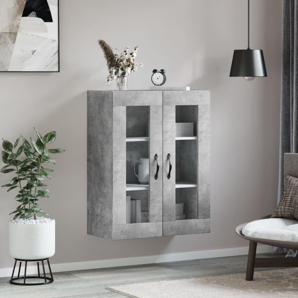 Wall-Mounted Concrete Grey Storage Cabinet with 3 Doors & Metal Handles