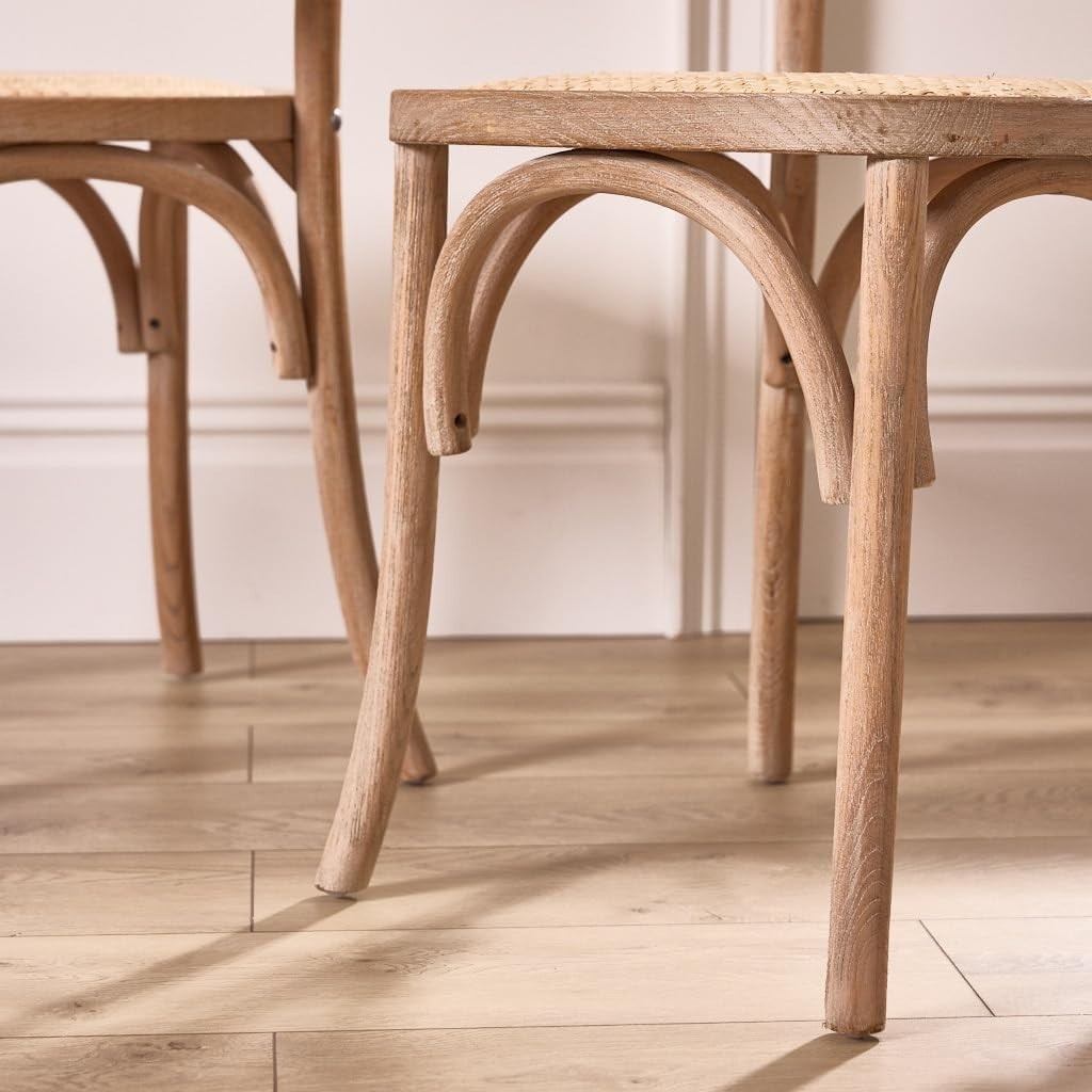 Solid Wood Dining Chairs Set of 2 Rattan Back Rustic Kitchen Table Seating