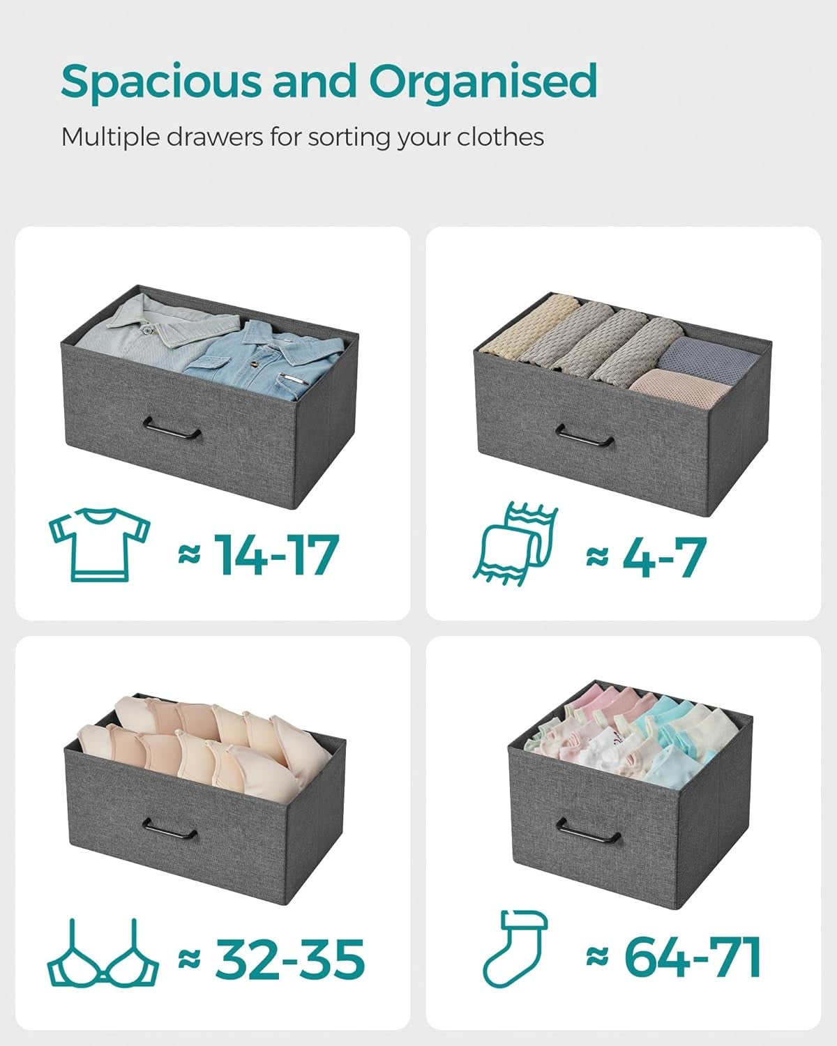 7 Drawer Chest Slate Grey Fabric Storage Cabinet Modern Bedroom Dresser