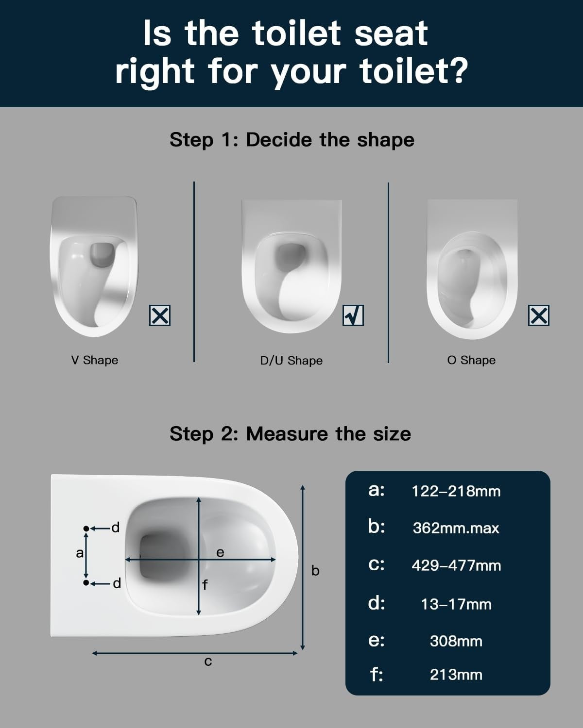 D Shape Toilet Seat Soft Close Quick Release Top Fix White Adjustable Stainless