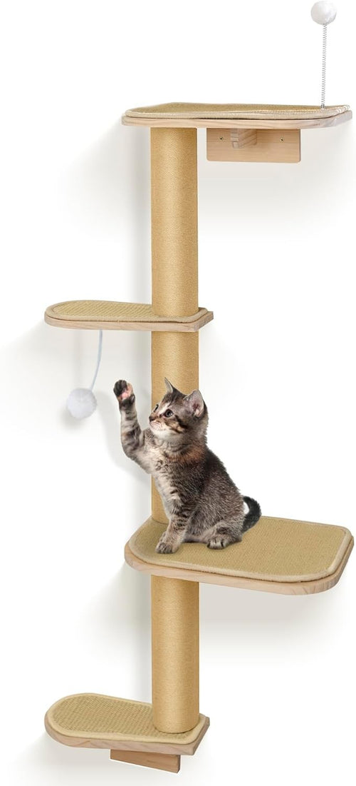 Wall Mounted Cat Tree 125cm 4 Tier Scratching Post Climbing Shelves