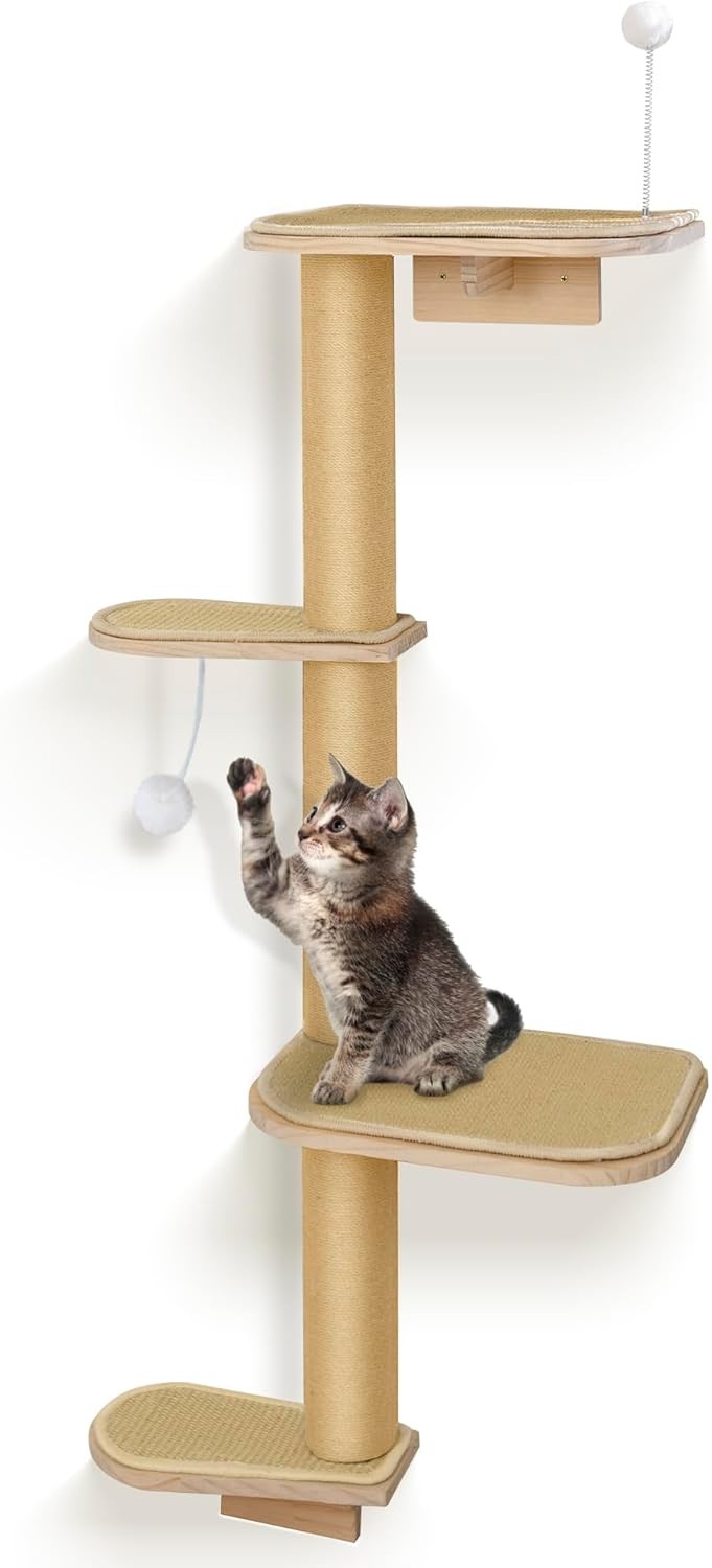 Wall Mounted Cat Tree 125cm 4 Tier Scratching Post Climbing Shelves