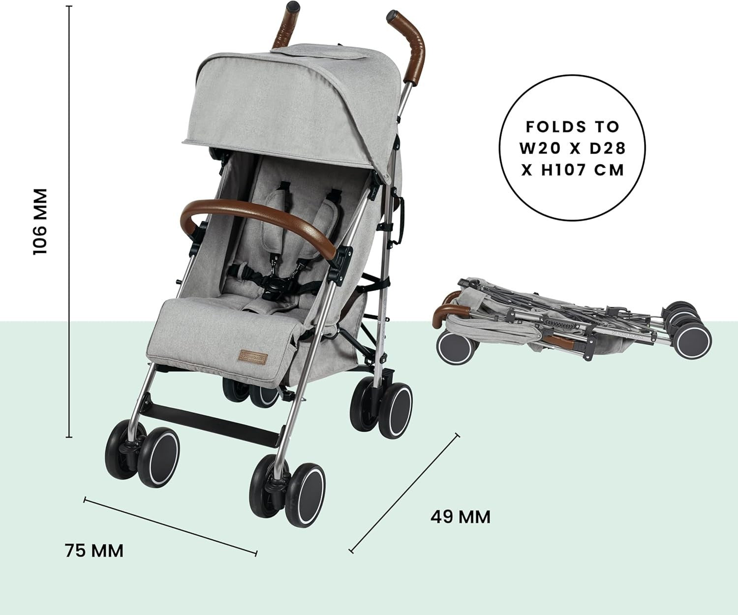 Compact Lightweight Baby Stroller Silver Grey 6 Months-4 Years Recline UPF50+